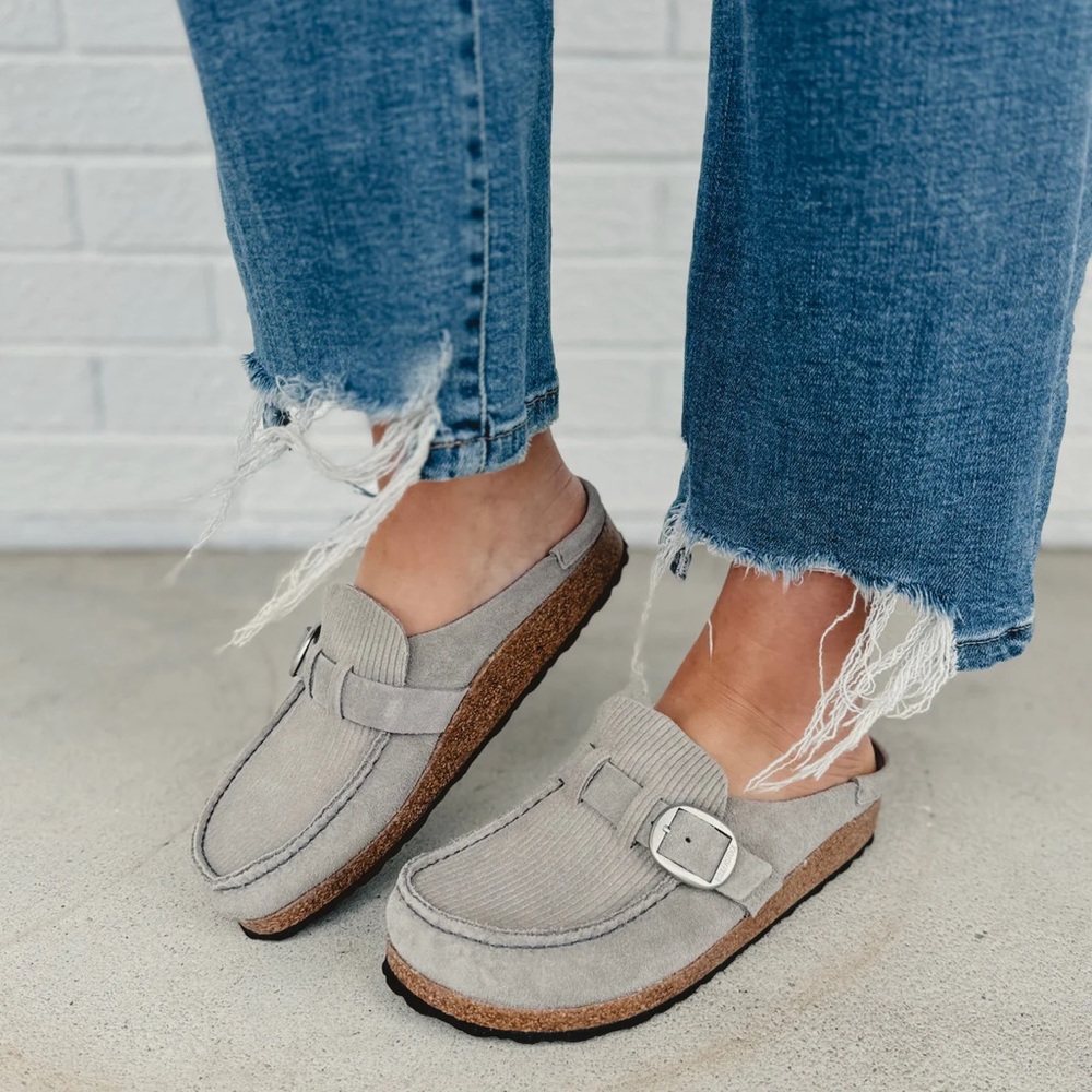 Women’s Grey Slip-On Loafers with Buckle - Picture 2 of 7